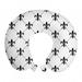 Fleur De Lis Travel Pillow Neck Rest, Checkered Dotted Pattern with Monochrome Abstract Lily Flower Revival, Memory Foam Traveling Accessory Airplane and Car, 12", Black White, by Ambesonne