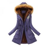 ZDMATHE Women Winter Warm Plush Coat Long-sleeved Hooded Cotton Jacket Solid Color Light Down Tops