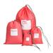 4pcs/lot Set Travel Storage Bag Waterproof Nylon Drawstring Pouch Men and Women Folding Clothes Classified Organizers Packing Shoes Luggage Bags (Watermelon Red)