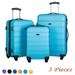 3PCS Luggage Travel Set Bags ABS Trolley HardSide Suitcase with TSA Lock and 4 Wheels Multi-Colored (Blue)