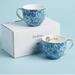 Lilly Pulitzer Dining | Lilly Pulitzer Gold Handle Ceramic Mugs Set Of 2 12 Oz Blue Floral Print Nib | Color: Blue/Gold | Size: Os