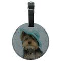 Yorkie Yorkshire Terrier Dog Blue Hat Round Leather Luggage Card Suitcase Carry-On ID Tag