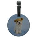 Bichon Maltese Puppy Dog Wearing Bear Hat Round Leather Luggage Card Suitcase Carry-On ID Tag