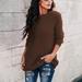 Jocestyle Women Sweater Pullover O Neck Casual Knit Long Sleeve Jumper (Brown 3XL)