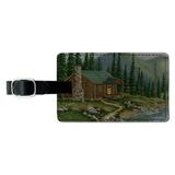 Cabin on the River Scene Rectangle Leather Luggage Card Suitcase Carry-On ID Tag