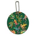 Rainforest Tree Frogs Rainbow Sticky Fingers Round Wood Luggage Card Suitcase Carry-On ID Tag