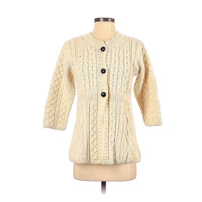 Kilronan Knitwear Wool Cardigan Sweater: Ivory Solid Sweaters & Sweatshirts - Size X-Small