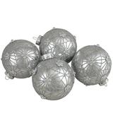 Northlight Seasonal 4ct Silver w/ Floral Gem Christmas Ball Ornaments 3.25-Inch (80mm) Glass in Gray/Yellow | 3.25 H x 3.25 W x 3.25 D in | Wayfair