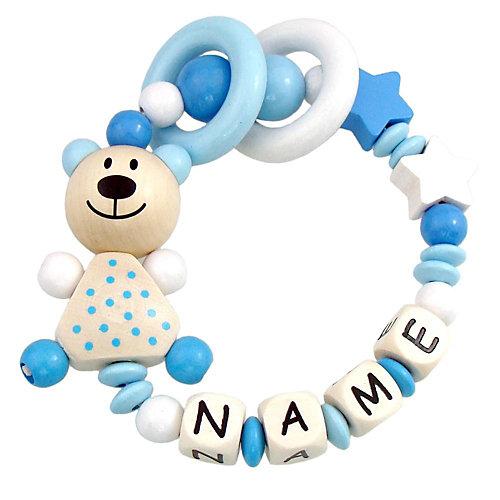 Greifling Teddybär Sterne personalisiert mit Namen hellblau