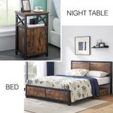 Taomika Industrial 3-pieces Bed with Wood Headboard and Nightstand Set