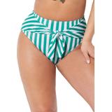 Plus Size Women's Striped Tie Front Bikini Bottom by Swimsuits For All in Aloe White Stripe (Size 26)