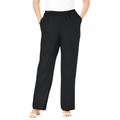 Plus Size Women's Lightweight Linen-Blend Straight-Leg Pants by Jessica London in Black (Size 14 W)