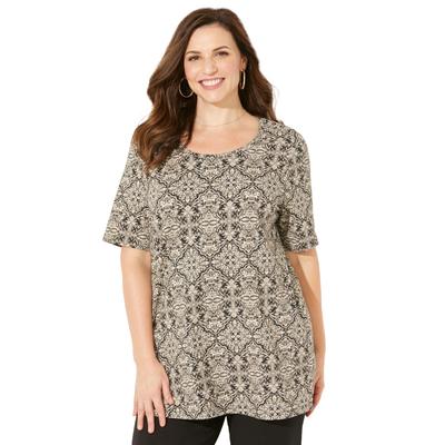 Plus Size Women's Suprema Ultra-Soft Scoopneck Tee by Catherines in Black Medallion (Size 6X)