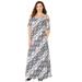 Plus Size Women's Open-Shoulder Pocket Maxi Dress by Catherines in Black And White Graphic Leaf (Size 2X)