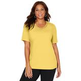 Plus Size Women's Suprema® Crochet V-Neck Tee by Catherines in Canary (Size 2X)