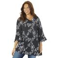 Plus Size Women's Embroidered Gauze Tunic by Catherines in Black White (Size 2XWP)