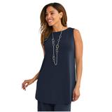 Plus Size Women's Stretch Knit Tunic Tank by The London Collection in Navy (Size 34/36) Wrinkle Resistant Stretch Knit Long Shirt