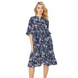 Plus Size Women's Ruffled Empire Dress by ellos in Navy Floral Print (Size 18/20)