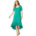 Plus Size Women's Everyday Knit Flounce Hem Maxi Dress by Jessica London in Aqua Sea (Size 30 W) Soft & Lightweight Long Length