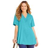 Plus Size Women's Crochet Swing Tunic by Catherines in Aqua Blue (Size 5X)