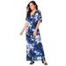 Plus Size Women's Stretch Knit Cold Shoulder Maxi Dress by Jessica London in True Blue Graphic Floral (Size 20 W)