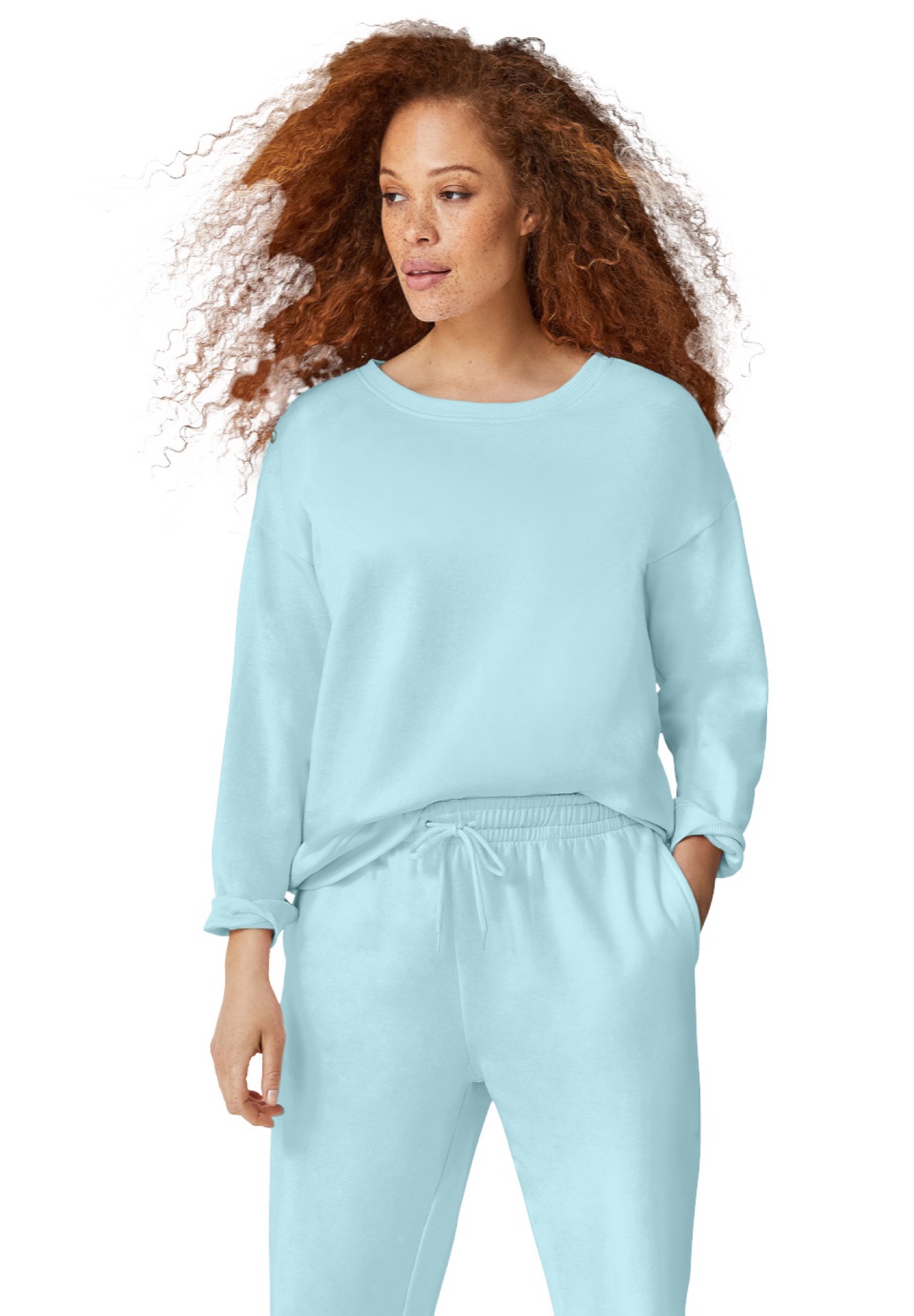 Plus Size Women's Boxy Fleece Sweatshirt by ellos in Aqua Sky (Size 18/20)