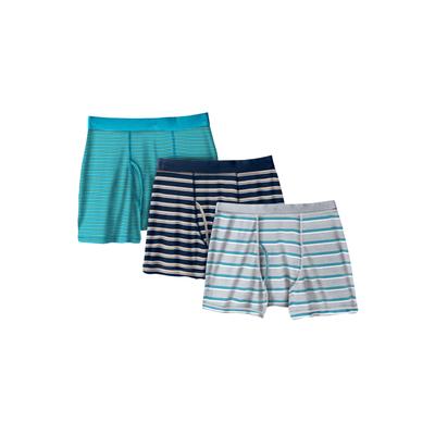 Men's Big & Tall Cotton Boxer Briefs 3-Pack by KingSize in Light Teal Assorted Pack (Size XL)