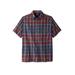 Men's Big & Tall Short-Sleeve Plaid Sport Shirt by KingSize in Navy Madras (Size 7XL)