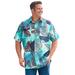 Men's Big & Tall Short-Sleeve Linen Shirt by KingSize in Tidal Green Floral (Size 4XL)