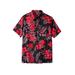 Men's Big & Tall Short-Sleeve Linen Shirt by KingSize in Black Floral (Size XL)