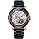 TEINTOP Skeleton Watches for Men with Steampunk Automatic Mechanical Wristwatch (Rose Gold Black Red)