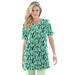 Plus Size Women's Print Notch-Neck Soft Knit Tunic by Roaman's in Green Mint Brushstroke (Size 2X) Short Sleeve T-Shirt