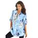 Plus Size Women's English Floral Big Shirt by Roaman's in Pale Blue Romantic Rose (Size 12 W) Button Down Tunic Shirt Blouse