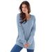 Plus Size Women's Fine Gauge Drop Needle V-Neck Sweater by Roaman's in Pale Blue (Size 6X)