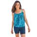 Plus Size Women's Lightweight Blouson Tankini Top by Swim 365 in Aqua Abstract (Size 30)