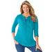 Plus Size Women's Lace-Up Three-Quarter Sleeve Tee by Woman Within in Pretty Turquoise (Size 5X)