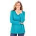 Plus Size Women's Perfect Long-Sleeve V-Neck Tee by Woman Within in Pretty Turquoise (Size 1X) Shirt