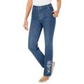 Plus Size Women's Straight-Leg Stretch Jean by Woman Within in Medium Stonewash Floral Embroidery (Size 32 WP)