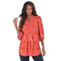 Plus Size Women's Juliet Lace Big Shirt by Roaman's in Sunset Coral Watercolor Bouquet (Size 26 W) Long Shirt Blouse