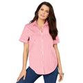 Plus Size Women's Short-Sleeve Kate Big Shirt by Roaman's in Coral Red Stripe (Size 36 W) Button Down Shirt Blouse