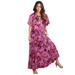 Plus Size Women's Flutter-Sleeve Crinkle Dress by Roaman's in Raspberry Mixed Paisley (Size 34/36)