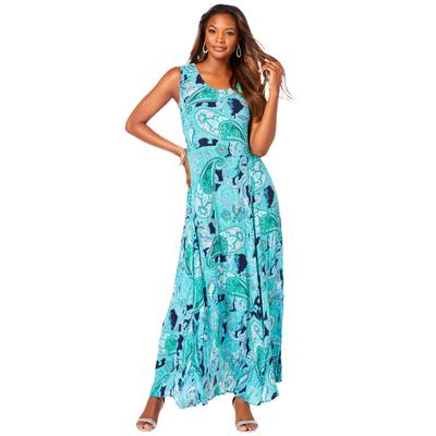 Plus Size Women's Sleeveless Crinkle Dress by Roaman's in Ocean Mixed Paisley (Size 14/16)