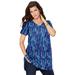 Plus Size Women's Short-Sleeve V-Neck Ultimate Tunic by Roaman's in Navy Speckle (Size L) Long T-Shirt Tee