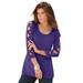 Plus Size Women's Lattice-Sleeve Ultimate Tee by Roaman's in Midnight Violet (Size 14/16) Shirt