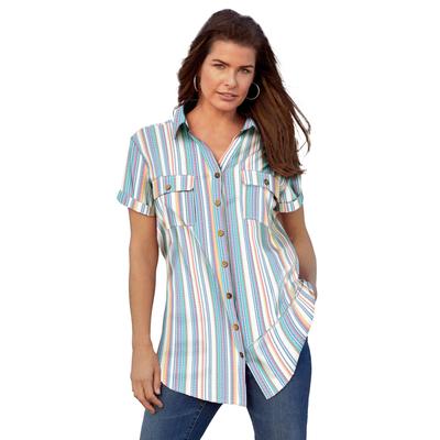 Plus Size Women's Seersucker Big Shirt by Roaman's in Multi Seersucker Stripe (Size 34 W)