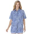Plus Size Women's Three-Quarter Sleeve Peachskin Button Front Shirt by Woman Within in French Blue Paisley (Size 3X) Button Down Shirt