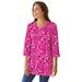 Plus Size Women's Perfect Printed Three-Quarter-Sleeve V-Neck Tunic by Woman Within in Raspberry Sorbet Field Floral (Size 18/20)
