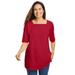 Plus Size Women's Perfect Elbow-Sleeve Square-Neck Tee by Woman Within in Classic Red (Size 1X) Shirt