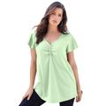 Plus Size Women's Flutter-Sleeve Sweetheart Ultimate Tee by Roaman's in Green Mint (Size 30/32) Long T-Shirt Top