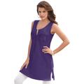 Plus Size Women's Button-Front Henley Ultimate Tunic Tank by Roaman's in Midnight Violet (Size S) Top 100% Cotton Sleeveless Shirt